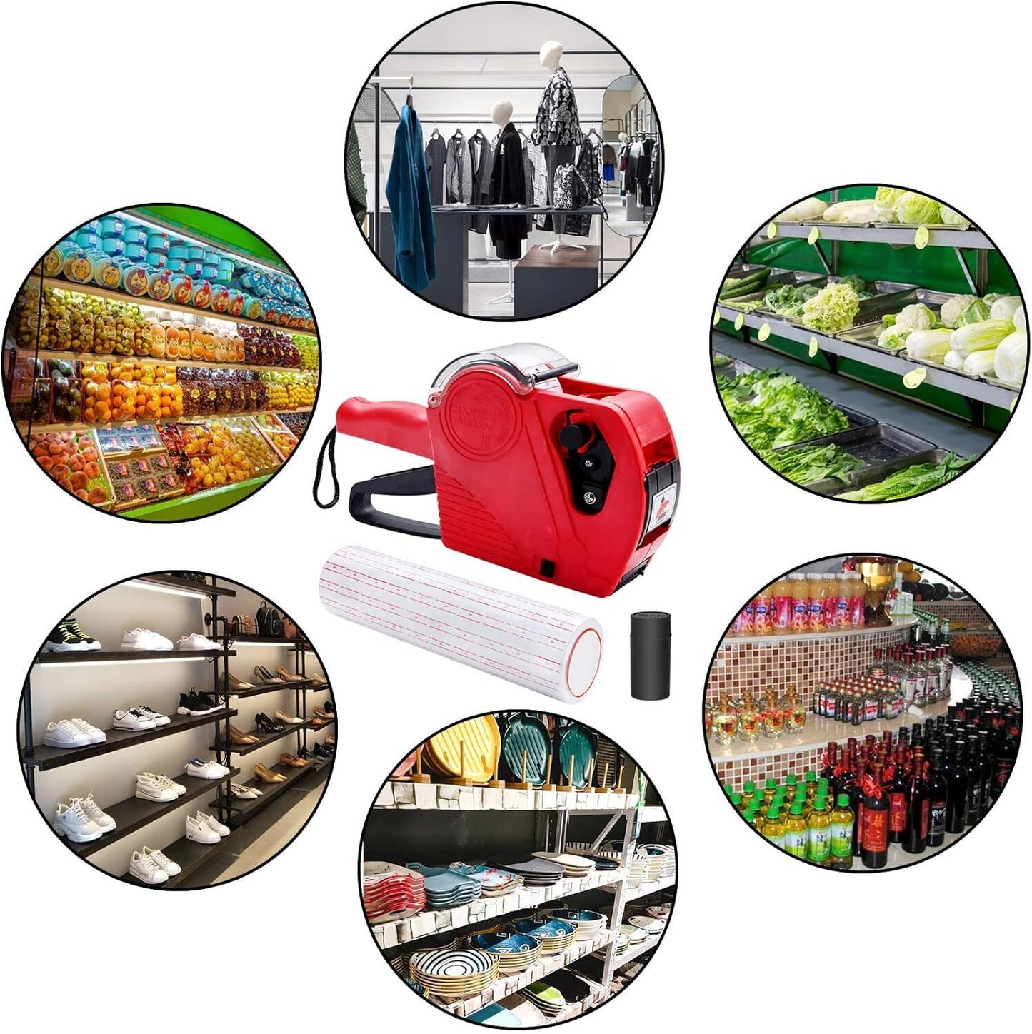 Pricing Tag Gun Red Price Label -11 Label Rolls Stickers-Spare Ink Supermarket